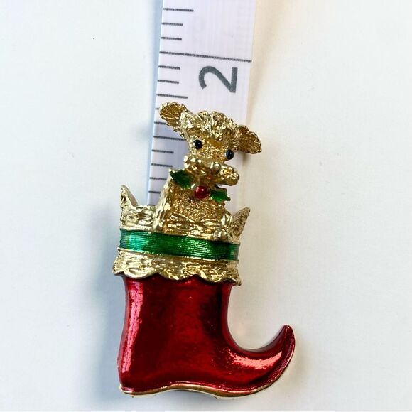 Gerry’s Christmas Puppy in Stocking Vintage Pin Poodle in Red Boot Book Piece - Picture 3 of 4